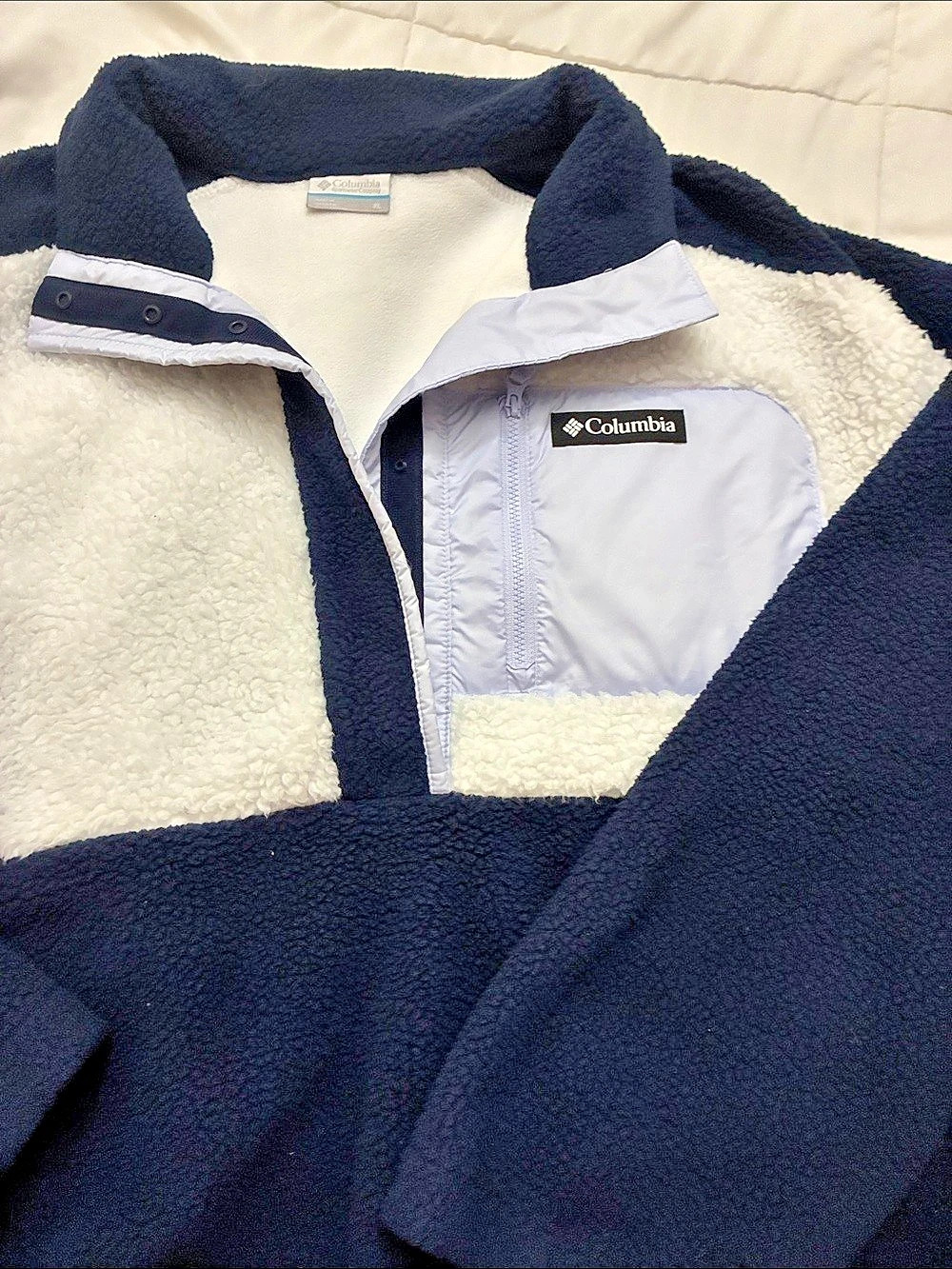 Columbia Girl’s Helvetia II Cropped Half Snap Fleece Pullover Blue white and lav - Picture 2 of 5
